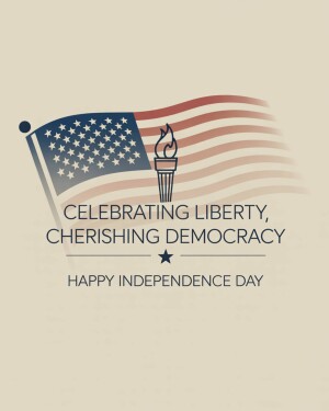 American flag with torch and Independence Day message