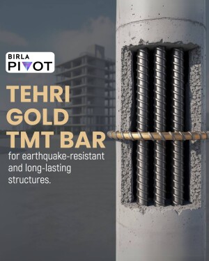 Close-up of Birla Pivot Tehri Gold TMT bar with earthquake-resistant features.
