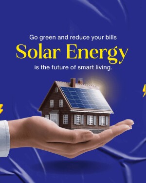 A hand holding a house with solar panels on the roof, promoting solar energy.
