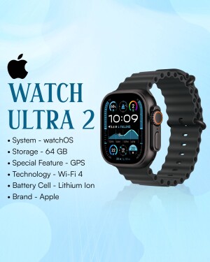 Apple Watch Ultra 2 with black sport band, displaying watch face with complications.