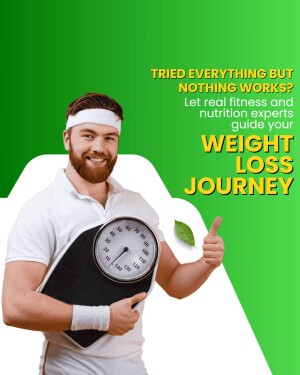 Man holding a scale with a thumbs up, promoting weight loss services.