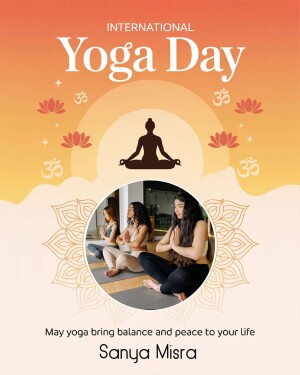 Poster for International Yoga Day featuring a silhouette of a person meditating and a group of people practicing yoga.