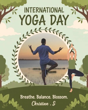 Illustration for International Yoga Day featuring people in yoga poses.