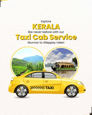 Yellow taxi cab with Kerala landscape background