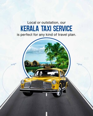 Yellow taxi driving on a road with a Kerala landscape in the background