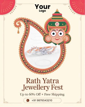 Rath Yatra Jewellery Fest advertisement with Lord Jagannath's face and jewellery