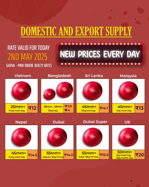 Price list of different onion varieties from various countries.
