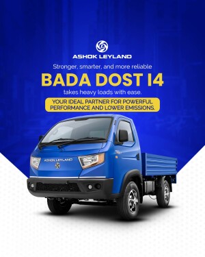 Blue Ashok Leyland Bada Dost i4 truck on a blue gradient background