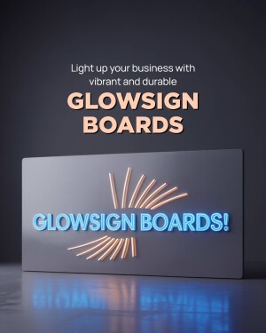 Glowsign Boards promotional image with a glowing sign on a reflective surface.