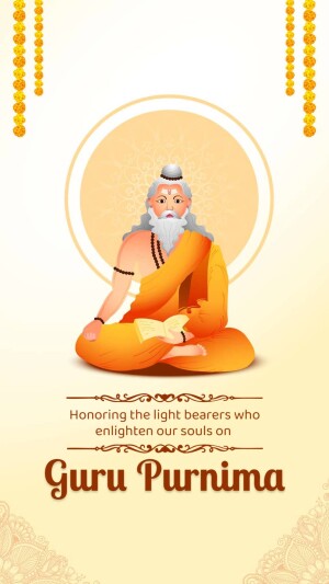Guru Purnima festival illustration with a sage and decorative elements.