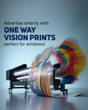 Advertisement for One Way Vision Prints showing a printer and a roll of printed material.