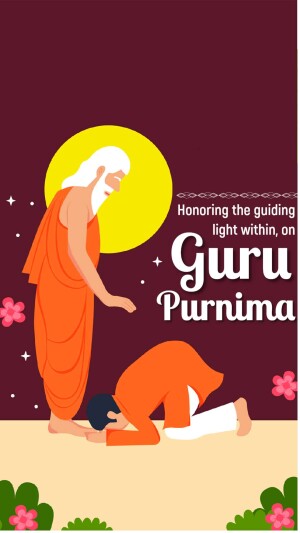 Illustration of a disciple touching the feet of a Guru on Guru Purnima