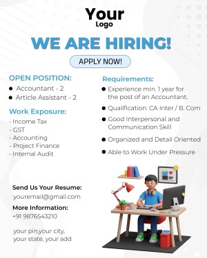 Job advertisement for Accountant and Article Assistant positions.