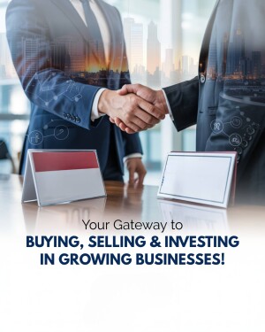 Handshake between two business professionals with Indonesian flag and cityscape background