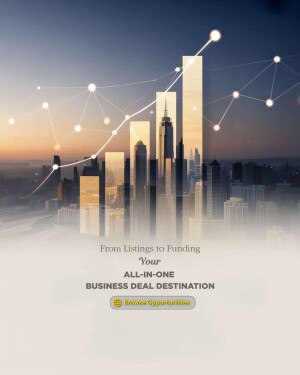 Abstract cityscape with rising graph and text overlay