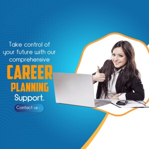 Woman with laptop promoting career planning services