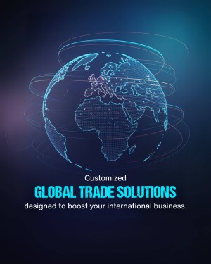 Digital globe with network lines and text 'Global Trade Solutions'