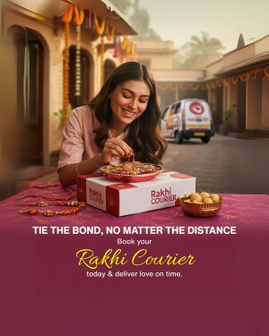 Woman with Rakhi gifts and Rakhi Courier delivery van