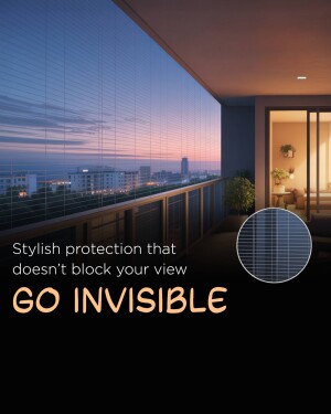 Balcony with invisible grilles overlooking a city at dusk