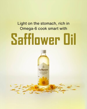 Bottle of Safflower Oil with Safflower petals