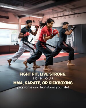 Three martial arts athletes practicing boxing and kickboxing in a gym.