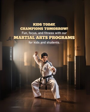 Young boy practicing martial arts in a dojo