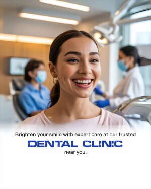 Woman smiling at the dentist, promoting dental clinic services