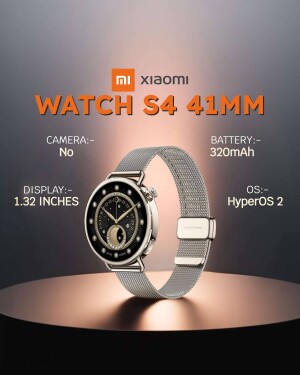 Xiaomi Watch S4 41mm silver smartwatch with metal band on a gradient background