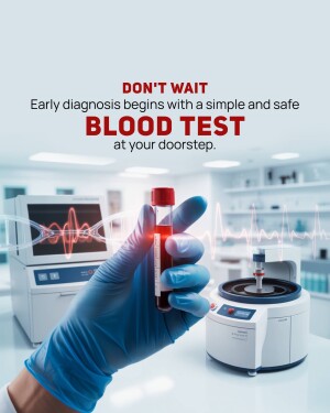 A gloved hand holding a blood test tube in a laboratory setting, promoting early diagnosis.