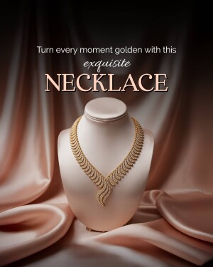 Close-up of a golden necklace on a mannequin bust with a luxurious background.