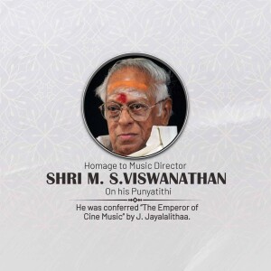 Portrait of M. S. Viswanathan with text commemorating his Punyithi