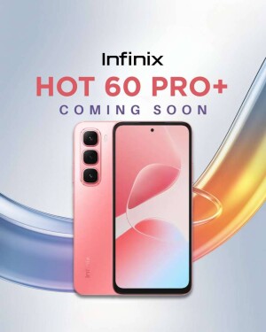 Infinix Hot 60 Pro+ smartphone in pink color, promotional image