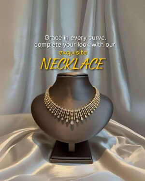 Close-up of a sparkling diamond necklace on a black bust.