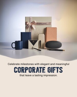 A collection of luxury corporate gifts including notebooks, a mug, a pen, and a gift box.