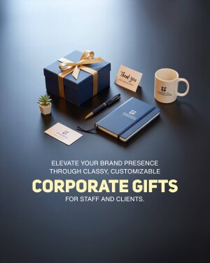 Corporate gift set with a gift box, notebook, mug, and stationery
