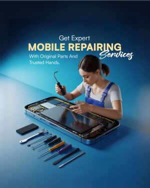 Woman repairing a smartphone with professional tools