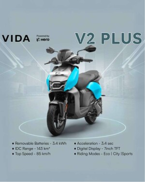 Vida V2 Plus electric scooter in blue and grey color scheme