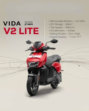 Red Vida V2 Lite electric scooter with specifications