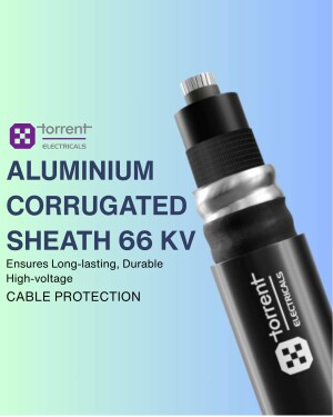 Close-up of a Torrent Electricals 66 KV Aluminium Corrugated Sheath cable.