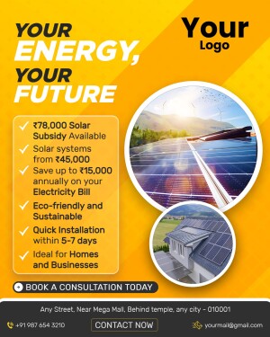 Flyer promoting solar energy systems with subsidy details and benefits.