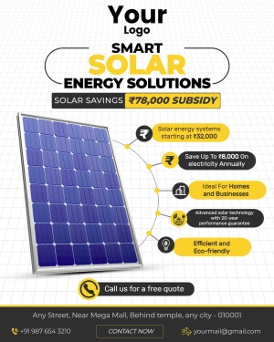 Advertisement for solar energy solutions with subsidy details and contact information.