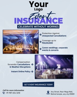 Event Insurance promotional flyer with event imagery and details.