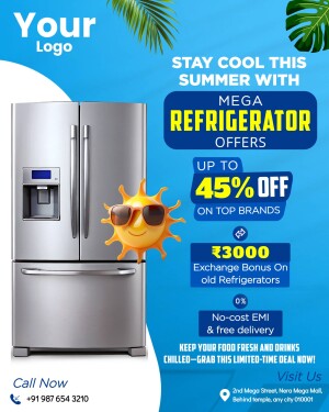 Refrigerator sale advertisement with summer theme