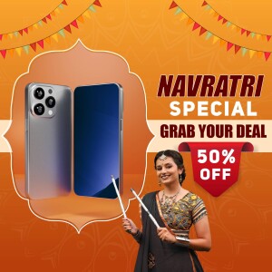 Navratri offer on iPhone 14 Pro with a woman celebrating the festival