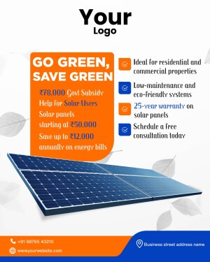 Solar panel advertisement with subsidy information
