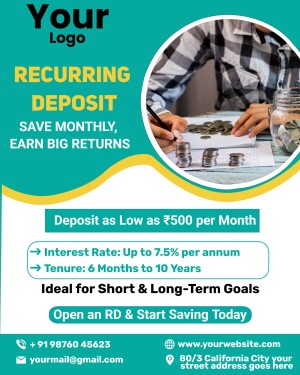 Advertisement for a recurring deposit scheme with a person saving money.