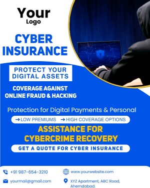Cyber Insurance ad promoting protection against online fraud and hacking.