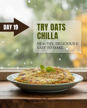 A plate of Oats Chilla with a slice of orange, presented with a rainy window backdrop.