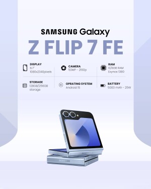 Samsung Galaxy Z Flip 7 FE foldable smartphone with specifications