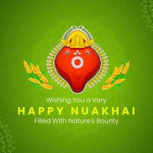 Nuakhai festival greeting with a traditional symbol and wheat stalks